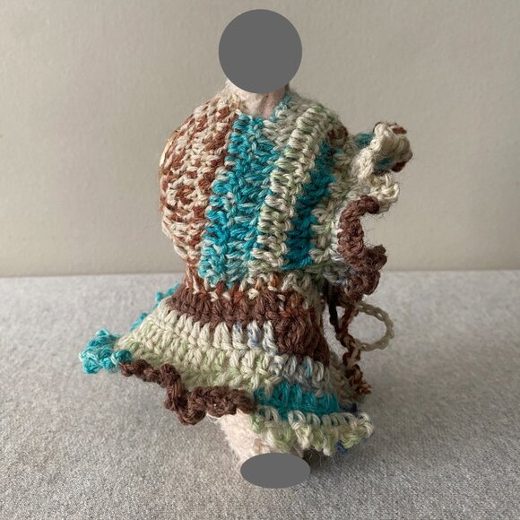 Handmade Crochet Blue Multicolour Hooded Cloak Outfit for 17cm Doll 1-Piece Set - Picture 4 of 6